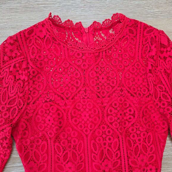 Lulus Red Lace Long Sleeve Bodycon Mini Dress Size Small Stunning Party Look - Picture 5 of 17